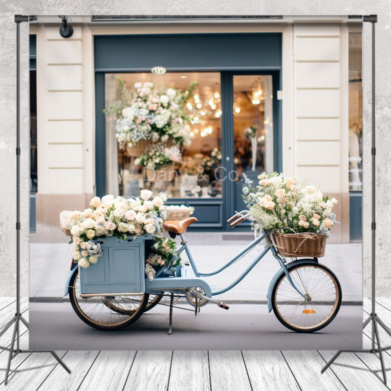 Aperturee - Blue Bicycle Florist Spring Photography Backdrop