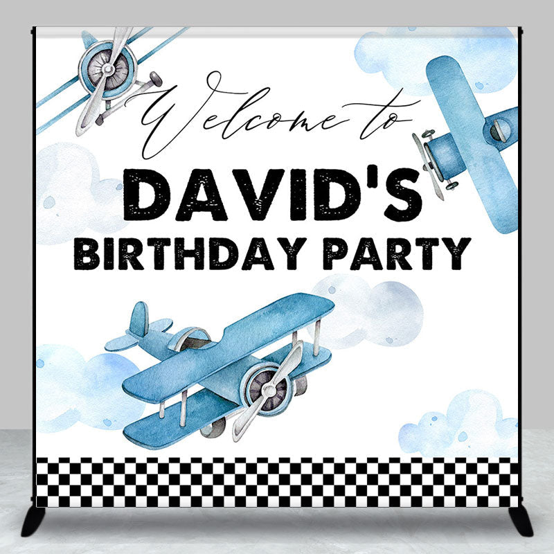 Aperturee - Blue Biplanes Cloud Custom Birthday Backdrop For Boys