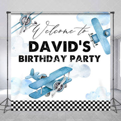 Aperturee - Blue Biplanes Cloud Custom Birthday Backdrop For Boys