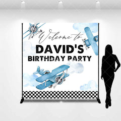 Aperturee - Blue Biplanes Cloud Custom Birthday Backdrop For Boys