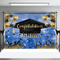 Aperturee - Blue Black Cap Balloon Bokeh Congrats Grad Backdrop