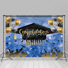 Aperturee - Blue Black Cap Balloon Bokeh Congrats Grad Backdrop