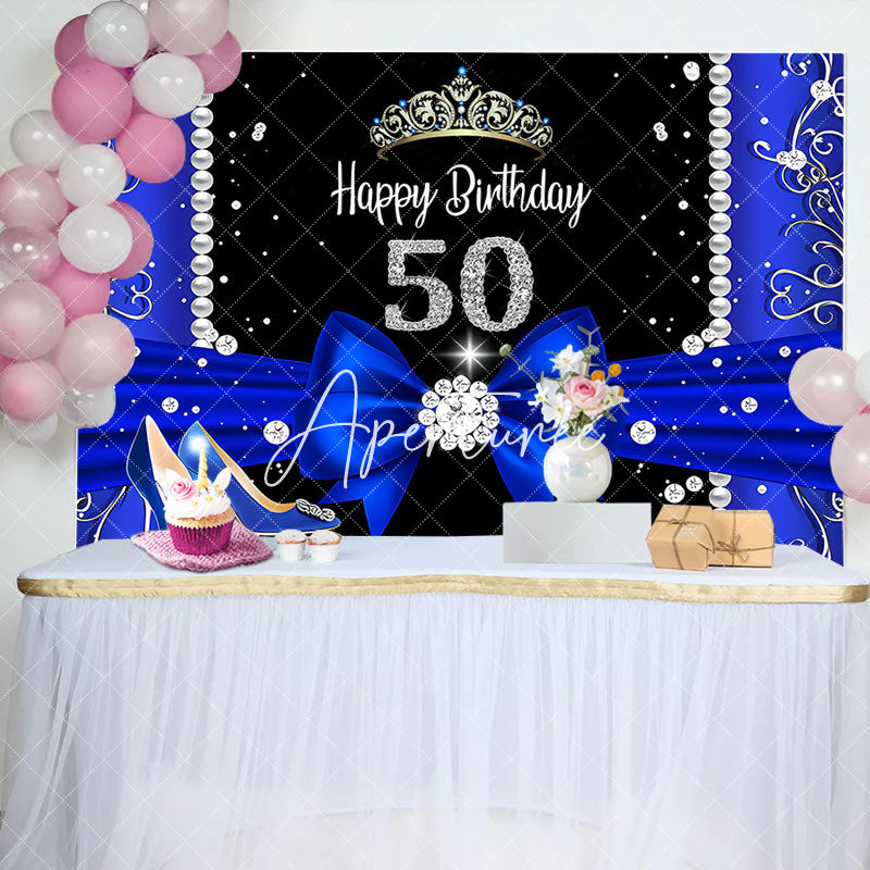 Aperturee - Blue Black Diamonds Highheel 50th Birthday Backdrop