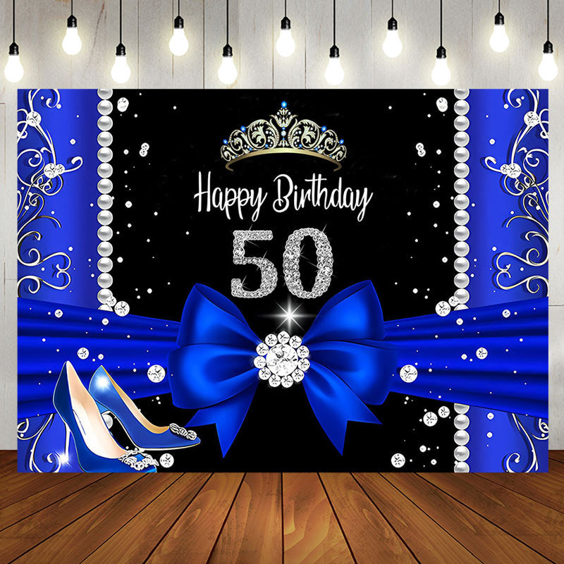 Aperturee - Blue Black Diamonds Highheel 50th Birthday Backdrop