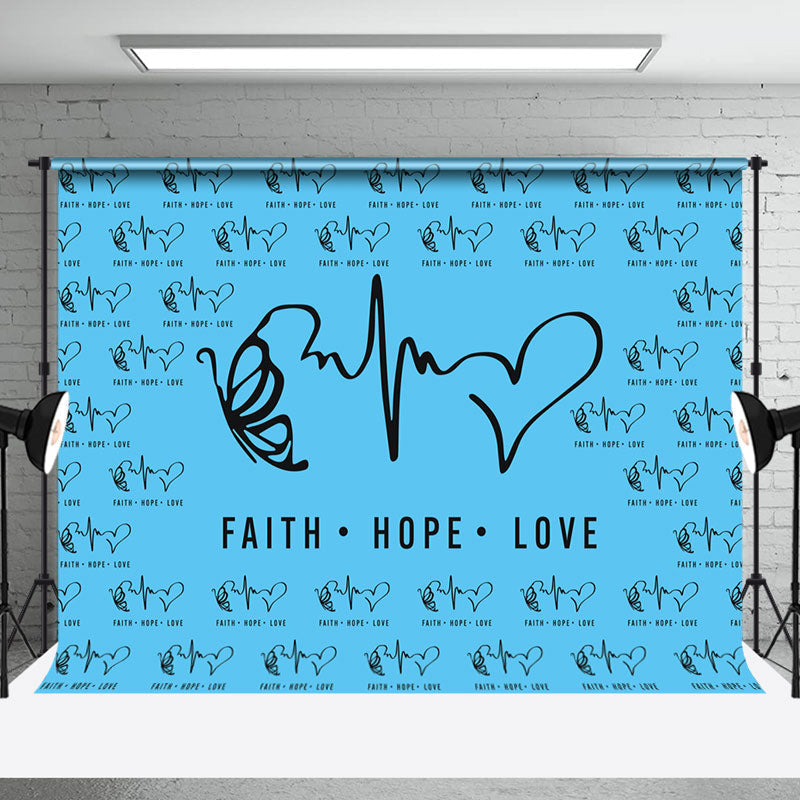 Aperturee - Blue Black Faith Hope Love Electrocardiogram Backdrop