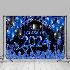 Aperturee - Blue Black Glitter Grad Cap 2024 Backdrop For Photo