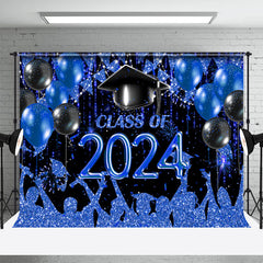 Aperturee - Blue Black Glitter Grad Cap 2024 Backdrop For Photo