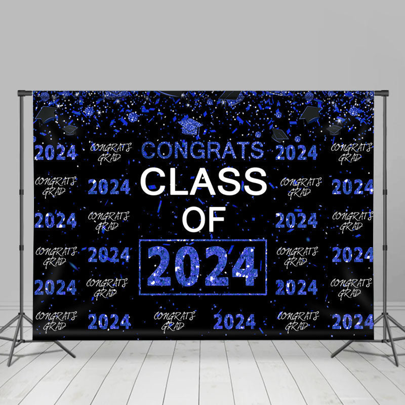 Aperturee - Blue Black Repeat Congrats Grad Graduation Backdrop