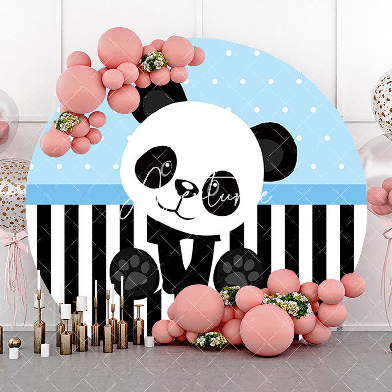 Aperturee - Blue Black White Panda Round Baby Shower Backdrop