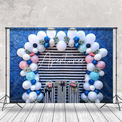 Aperturee - Blue Black White Stripe Balloon Backdrop For Photo