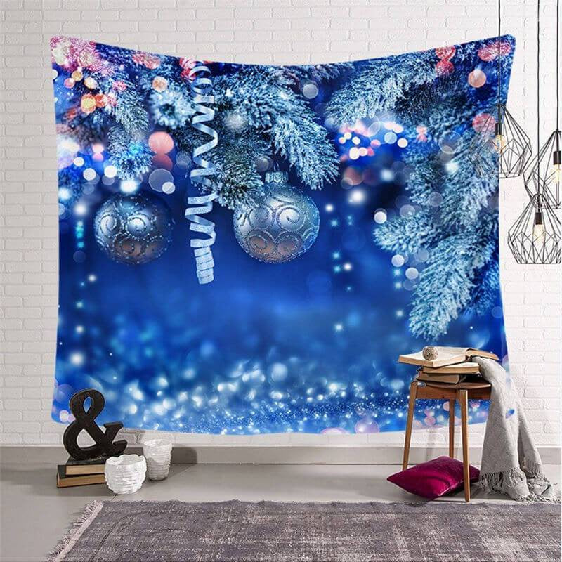 Aperturee - Blue Bokeh Christmas Landscape Fairytale Wall Tapestry