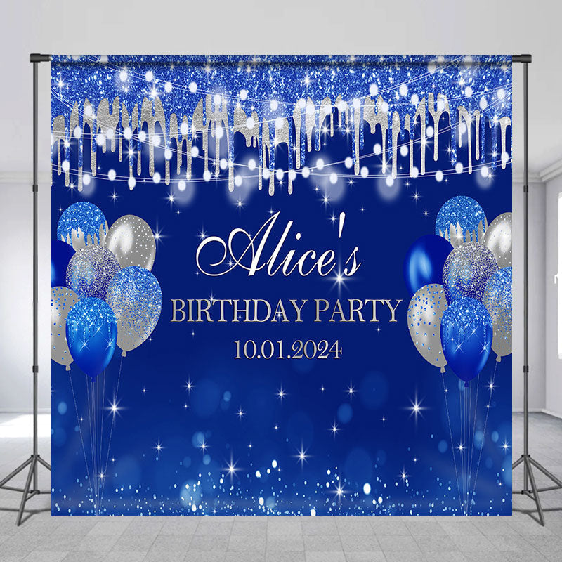 Aperturee - Blue Bokeh Glitter Balloon Custom Birthday Backdrop