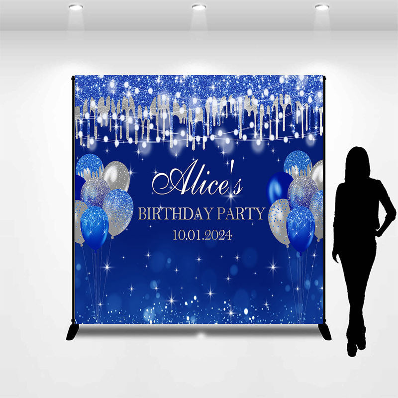 Aperturee - Blue Bokeh Glitter Balloon Custom Birthday Backdrop