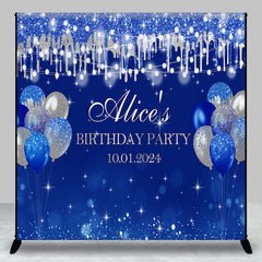 Aperturee - Blue Bokeh Glitter Balloon Custom Birthday Backdrop