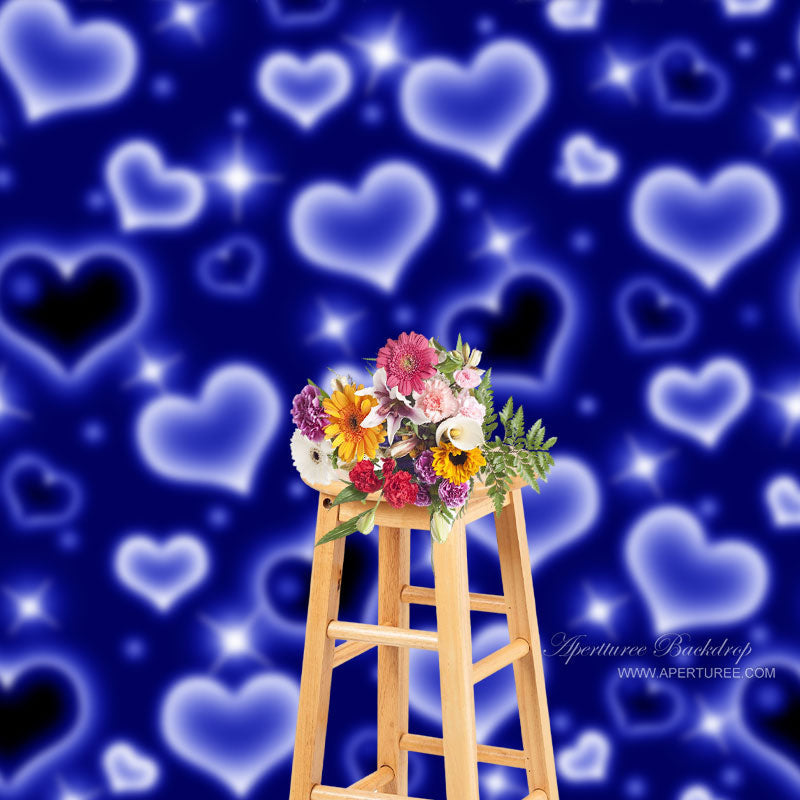 Aperturee - Blue Bokeh Heart Valentines Day Portrait Backdrop