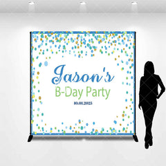 Aperturee - Blue Border Dots White Custom Name Birthday Backdrop