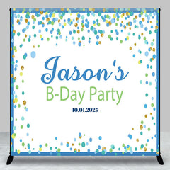 Aperturee - Blue Border Dots White Custom Name Birthday Backdrop