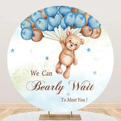 Aperturee - Blue Brown Balloon Bear Circle Baby Shower Backdrop