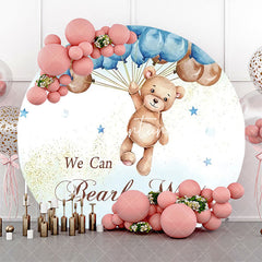 Aperturee - Blue Brown Balloon Bear Circle Baby Shower Backdrop