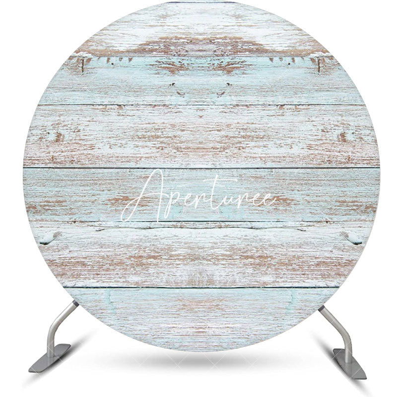 Aperturee - Blue Brown Faded Wood Artistic Round Party Backdrop