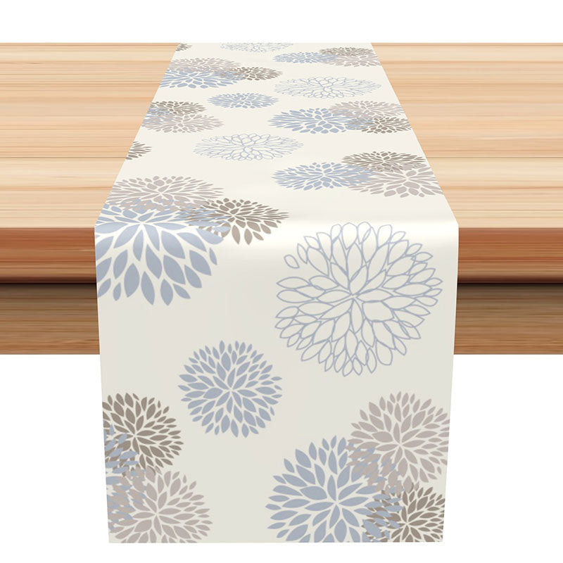 Aperturee - Blue Brown Floral Beige Dining Farbic Table Runner