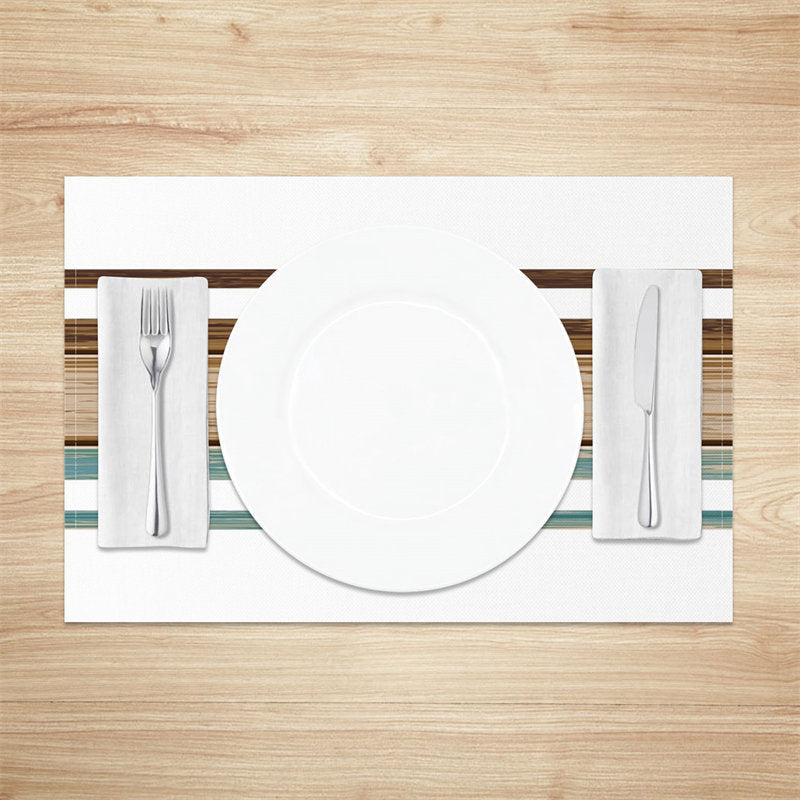 Aperturee - Blue Brown Wooden Texture White Set Of 4 Placemats