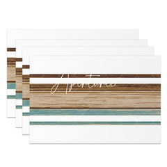 Aperturee - Blue Brown Wooden Texture White Set Of 4 Placemats