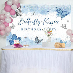 Aperturee - Blue Butterfly Kisses Glitter Birthday Backdrop