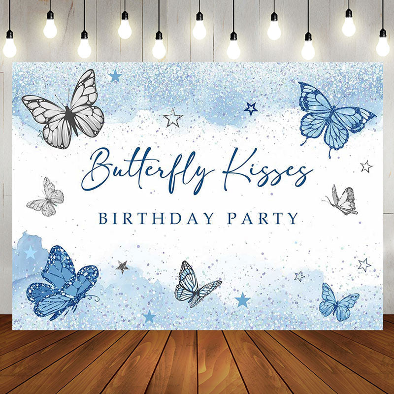 Aperturee - Blue Butterfly Kisses Glitter Birthday Backdrop