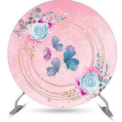 Aperturee - Blue Butterfly Round Glitter Pink Birthday Backdrop Kit