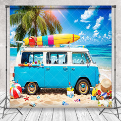 Aperturee - Blue Camping Bus Sky Beach Holiday Summer Backdrop