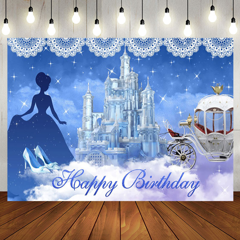 Aperturee - Blue Castle Carriage Princess Birthday Backdrop