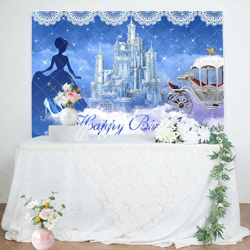 Aperturee - Blue Castle Carriage Princess Birthday Backdrop