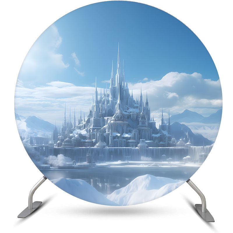 Aperturee - Blue Castle Iceland Cloud Round Birthday Backdrop