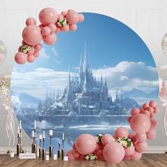 Aperturee - Blue Castle Iceland Cloud Round Birthday Backdrop