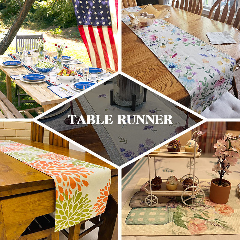 Aperturee - Blue Checkered Patterns Table Runner For Dining Room