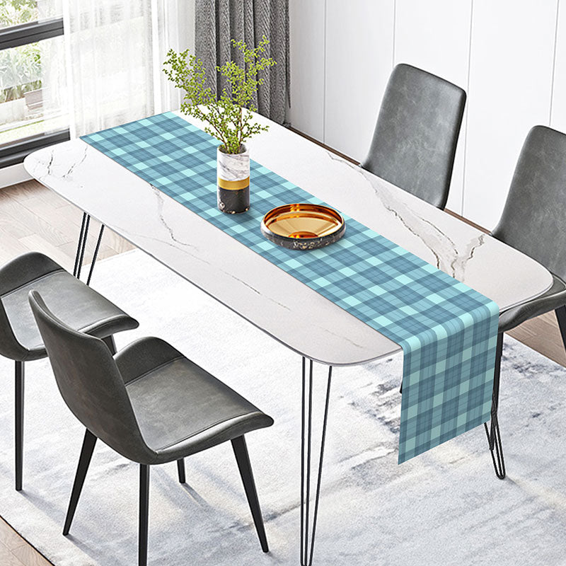 Aperturee - Blue Checkered Patterns Table Runner For Dining Room