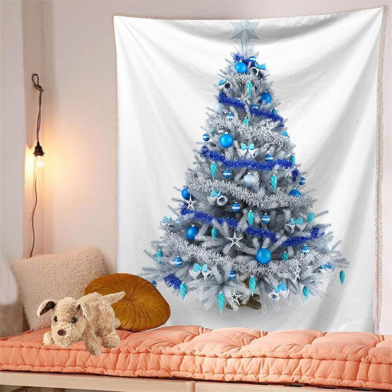 Aperturee - Blue Christmas Tree Holiday Bohemian Wall Tapestry