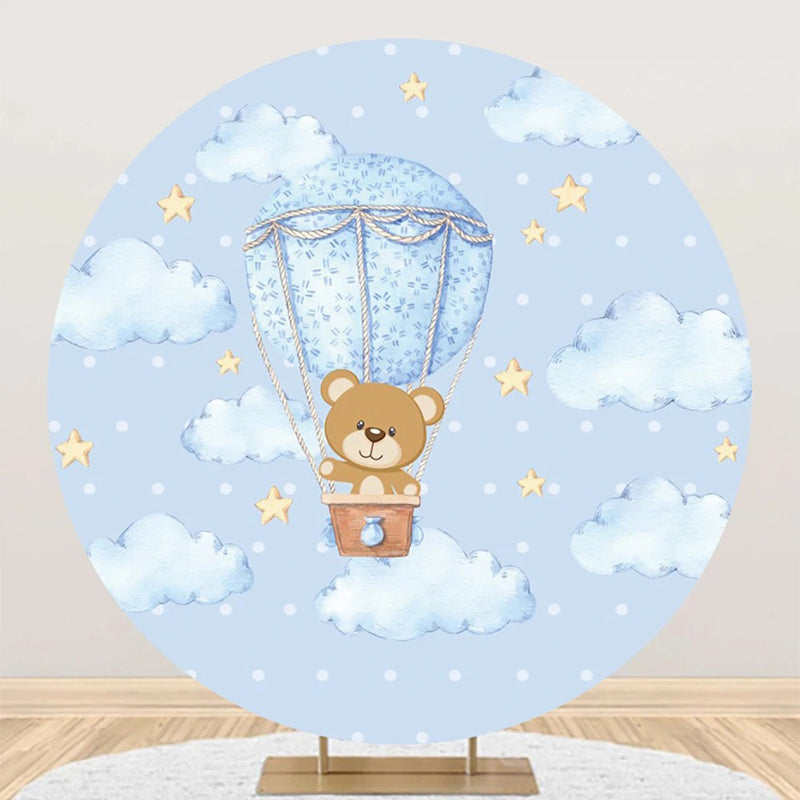 Aperturee - Blue Cloud Bear Stars Dot Round Baby Shower Backdrop