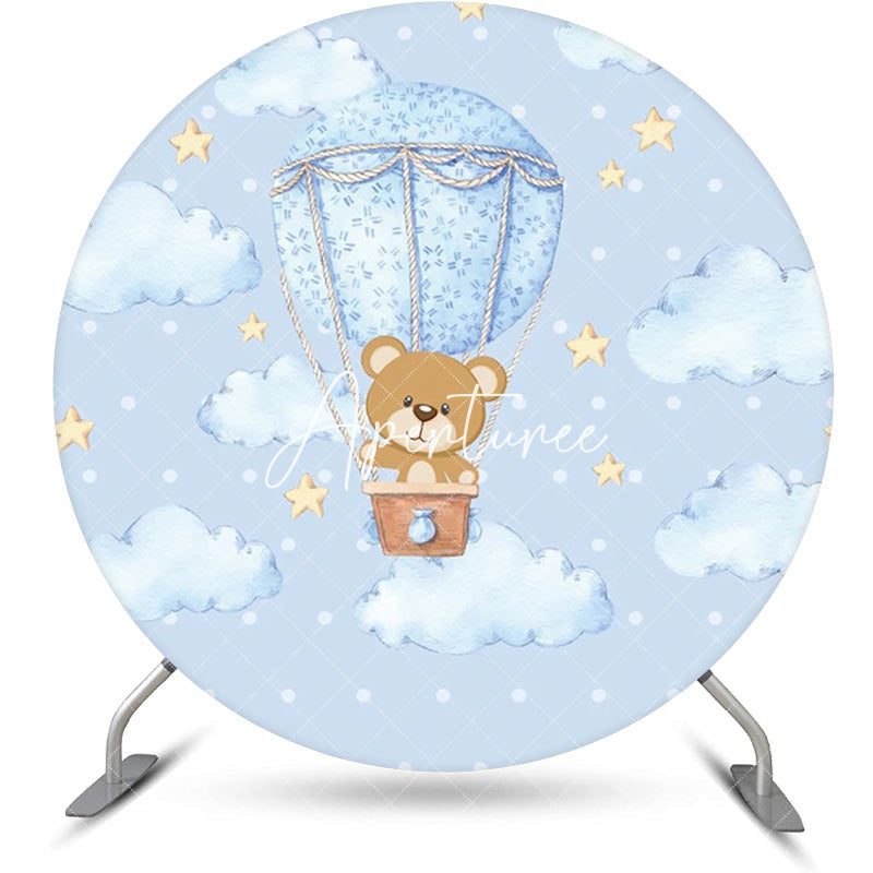 Aperturee - Blue Cloud Bear Stars Dot Round Baby Shower Backdrop