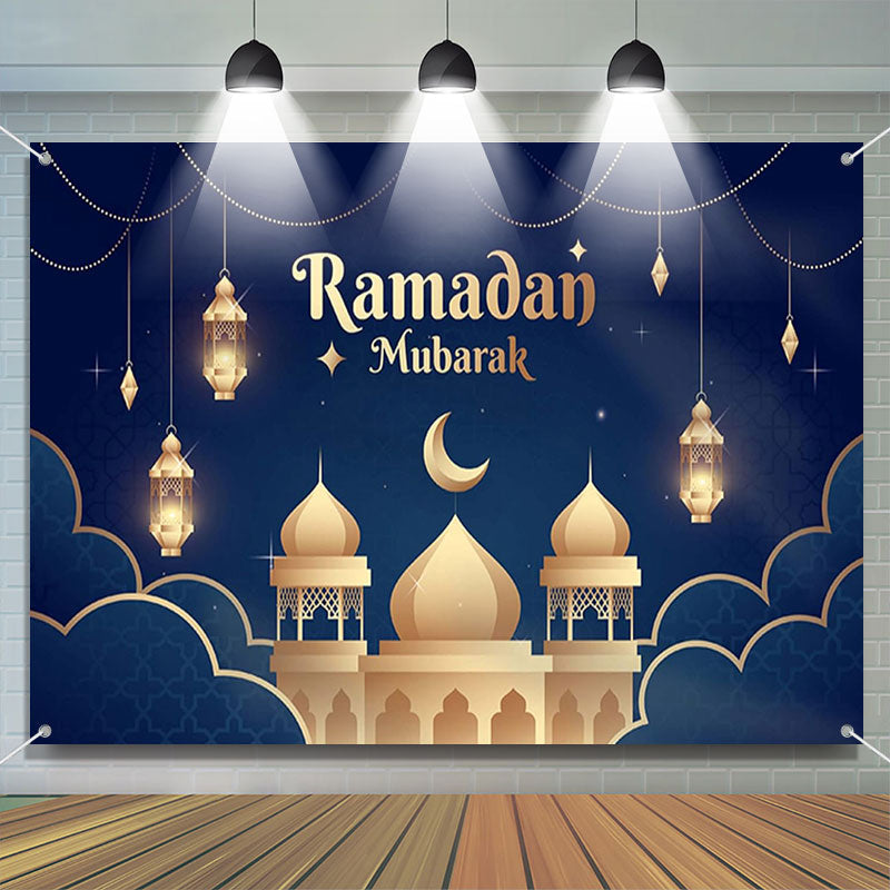 Aperturee - Blue Cloud Gold Lantern Palace Ramadan Backdrop