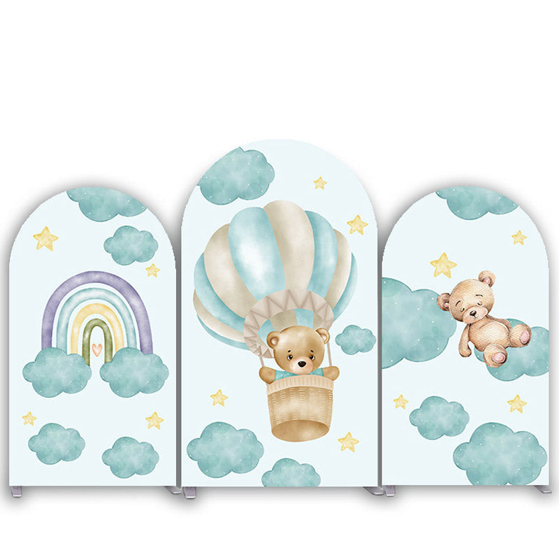 Aperturee Blue Cloud Teddy Bear Airballoon Arch Backdrop Kit