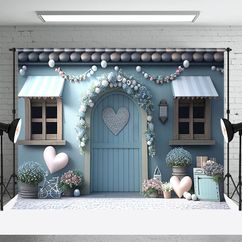 Aperturee - Blue Cottage Flower Heart Photography Background