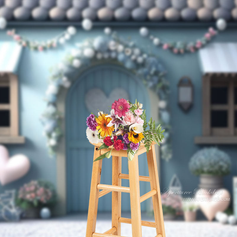 Aperturee - Blue Cottage Flower Heart Photography Background