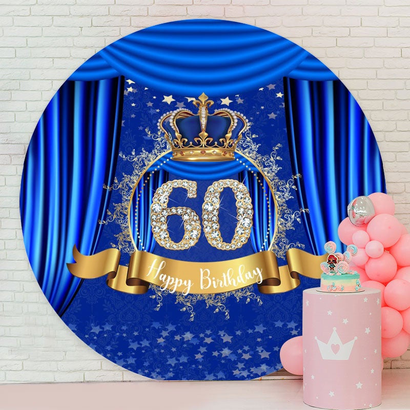 Aperturee - Blue Crown And 60th Diamonds Round Birthday Backdrop