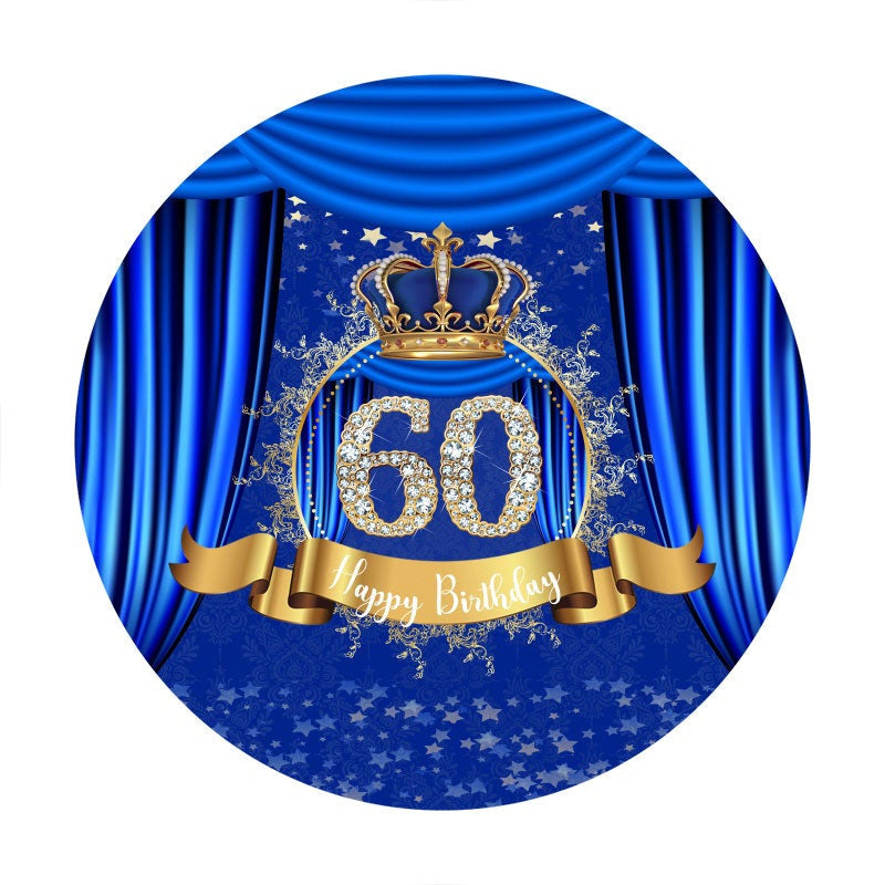 Aperturee - Blue Crown And 60th Diamonds Round Birthday Backdrop