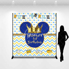 Aperturee - Blue Crown Flag Clouds Custom 1st Birthday Backdrop