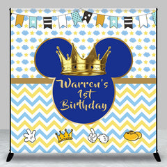 Aperturee - Blue Crown Flag Clouds Custom 1st Birthday Backdrop