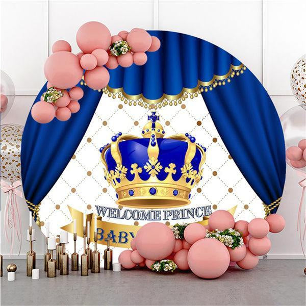 Aperturee Blue Crown Welcome Prince Circle Baby Shower Backdrop