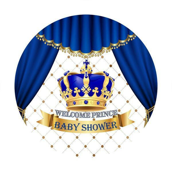 Aperturee Blue Crown Welcome Prince Circle Baby Shower Backdrop